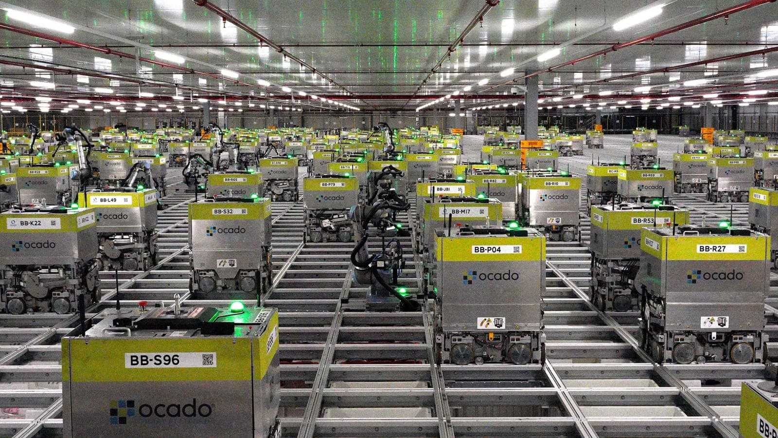 Automated robots working a fulfilment grid